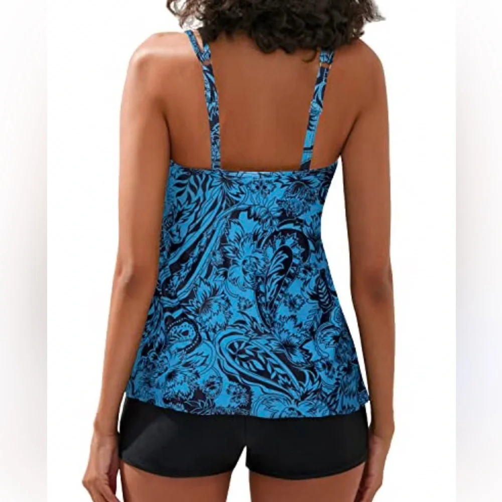 Women’s Two Piece Tankini Bathing Suit Bikini Boy Shorts‎ Swimsuit NWT Size XL - Picture 2 of 2